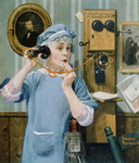 Woman Using Wall Telephone