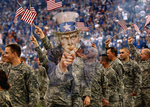 Uncle Sam Merged With Soldiers Waving American Flags