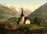 Church and Swiss Alps, Frutigen, Switzerland