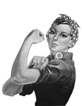 Picture of Rosie the Riveter on a White Background, Black and White