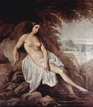 Photo of a Nude Woman Reclined on a Rock, Dipping Her Feet in Water, by Francesco Hayez