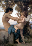 Photo of Cupid With an Arrow, Being Fought Off by a Young Nude Woman by William-Adolphe Bouguereau