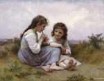 Photo of Two Little Girls Playing an Instrument, a Childhood Idyll by William-Adolphe Bouguereau