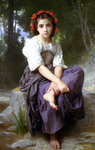 Photo of a Little Girl With Flowers in Her Hair, Seated by a Stream, At the Edge of the Brook by William-Adolphe Bouguereau