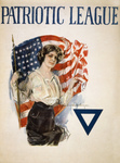 Stock Photography of a Young Patriotic Woman With a Blue Triangle and American Flag on a Vintage Patriotic League WWI Poster