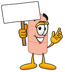 Clip art Graphic of a Bandaid Bandage Cartoon Character Holding a Blank Sign