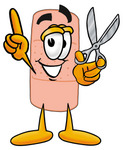 Clip art Graphic of a Bandaid Bandage Cartoon Character Holding a Pair of Scissors