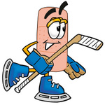 Clip art Graphic of a Bandaid Bandage Cartoon Character Playing Ice Hockey