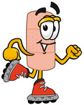Clip art Graphic of a Bandaid Bandage Cartoon Character Roller Blading on Inline Skates