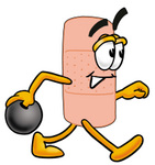 Clip art Graphic of a Bandaid Bandage Cartoon Character Holding a Bowling Ball