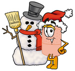 Clip art Graphic of a Bandaid Bandage Cartoon Character With a Snowman on Christmas