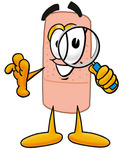 Clip art Graphic of a Bandaid Bandage Cartoon Character Looking Through a Magnifying Glass