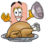 Clip art Graphic of a Bandaid Bandage Cartoon Character Serving a Thanksgiving Turkey on a Platter