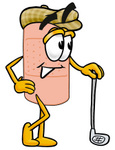 Clip art Graphic of a Bandaid Bandage Cartoon Character Leaning on a Golf Club While Golfing