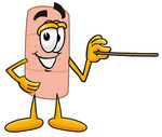 Clip art Graphic of a Bandaid Bandage Cartoon Character Holding a Pointer Stick