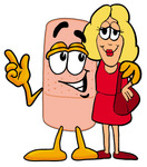 Clip art Graphic of a Bandaid Bandage Cartoon Character Talking to a Pretty Blond Woman