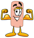 Clip art Graphic of a Bandaid Bandage Cartoon Character Flexing His Arm Muscles