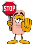 Clip art Graphic of a Bandaid Bandage Cartoon Character Holding a Stop Sign
