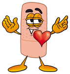 Clip art Graphic of a Bandaid Bandage Cartoon Character With His Heart Beating Out of His Chest