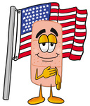 Clip art Graphic of a Bandaid Bandage Cartoon Character Pledging Allegiance to an American Flag