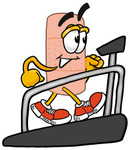 Clip art Graphic of a Bandaid Bandage Cartoon Character Walking on a Treadmill in a Fitness Gym