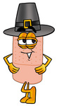 Clip art Graphic of a Bandaid Bandage Cartoon Character Wearing a Pilgrim Hat on Thanksgiving