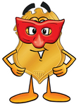 Clip art Graphic of a Gold Law Enforcement Police Badge Cartoon Character Wearing a Red Mask Over His Face