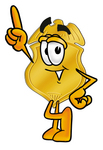Clip art Graphic of a Gold Law Enforcement Police Badge Cartoon Character Pointing Upwards