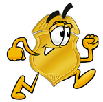 Clip art Graphic of a Gold Law Enforcement Police Badge Cartoon Character Running