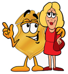 Clip art Graphic of a Gold Law Enforcement Police Badge Cartoon Character Talking to a Pretty Blond Woman