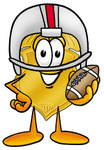 Clip art Graphic of a Gold Law Enforcement Police Badge Cartoon Character in a Helmet, Holding a Football