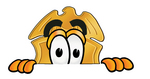 Clip art Graphic of a Gold Law Enforcement Police Badge Cartoon Character Peeking Over a Surface