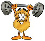 Clip art Graphic of a Gold Law Enforcement Police Badge Cartoon Character Holding a Heavy Barbell Above His Head