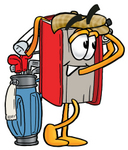 Clip Art Graphic of a Book Cartoon Character Swinging His Golf Club While Golfing