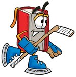 Clip Art Graphic of a Book Cartoon Character Playing Ice Hockey