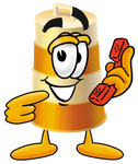 Clip art Graphic of a Construction Road Safety Barrel Cartoon Character Holding a Telephone