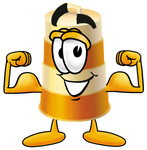Clip art Graphic of a Construction Road Safety Barrel Cartoon Character Flexing His Arm Muscles