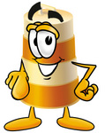 Clip art Graphic of a Construction Road Safety Barrel Cartoon Character Pointing at the Viewer
