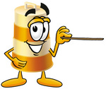 Clip art Graphic of a Construction Road Safety Barrel Cartoon Character Holding a Pointer Stick