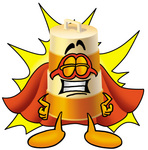 Clip art Graphic of a Construction Road Safety Barrel Cartoon Character Dressed as a Super Hero