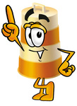 Clip art Graphic of a Construction Road Safety Barrel Cartoon Character Pointing Upwards