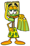 Clip Art Graphic of a Straw Broom Cartoon Character in Green and Yellow Snorkel Gear