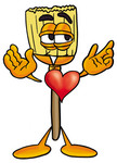 Clip Art Graphic of a Straw Broom Cartoon Character With His Heart Beating Out of His Chest