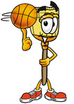 Clip Art Graphic of a Straw Broom Cartoon Character Spinning a Basketball on His Finger