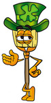 Clip Art Graphic of a Straw Broom Cartoon Character Wearing a Saint Patricks Day Hat With a Clover on it