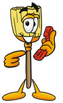 Clip Art Graphic of a Straw Broom Cartoon Character Holding a Telephone