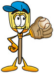 Clip Art Graphic of a Straw Broom Cartoon Character Catching a Baseball With a Glove