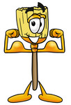 Clip Art Graphic of a Straw Broom Cartoon Character Flexing His Arm Muscles