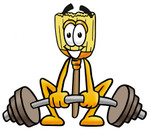 Clip Art Graphic of a Straw Broom Cartoon Character Lifting a Heavy Barbell