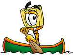 Clip Art Graphic of a Straw Broom Cartoon Character Rowing a Boat